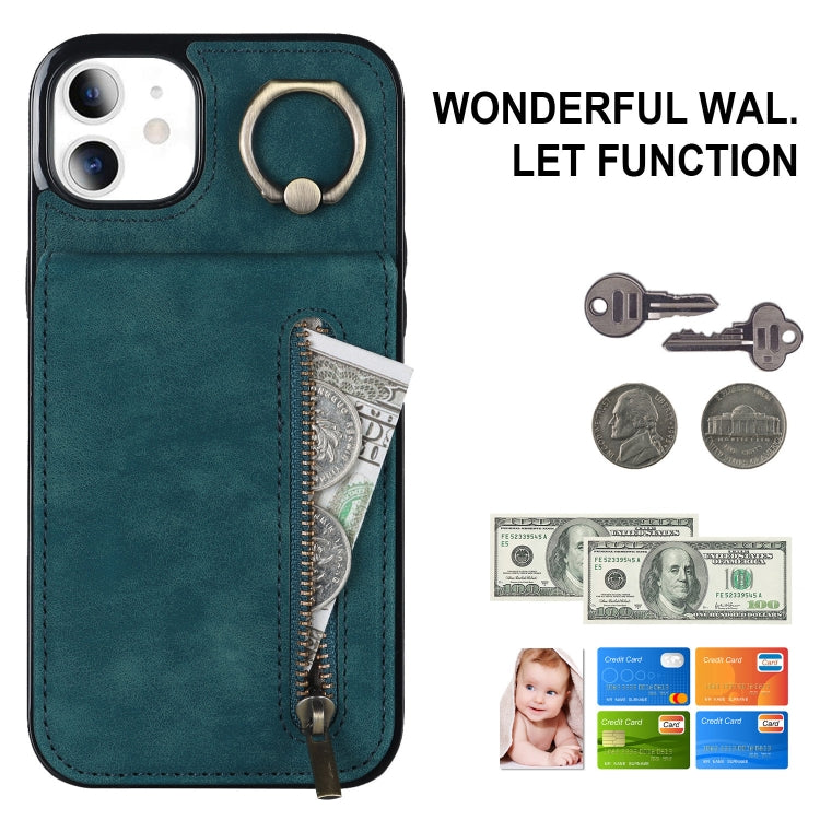For iPhone 11 Retro Ring and Zipper RFID Card Slot Phone Case
