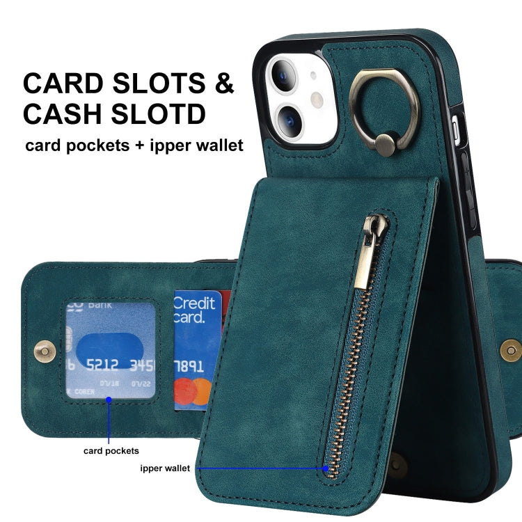 For iPhone 11 Retro Ring and Zipper RFID Card Slot Phone Case