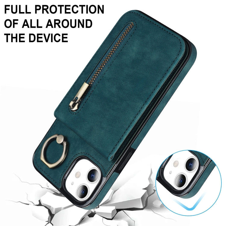 For iPhone 11 Retro Ring and Zipper RFID Card Slot Phone Case