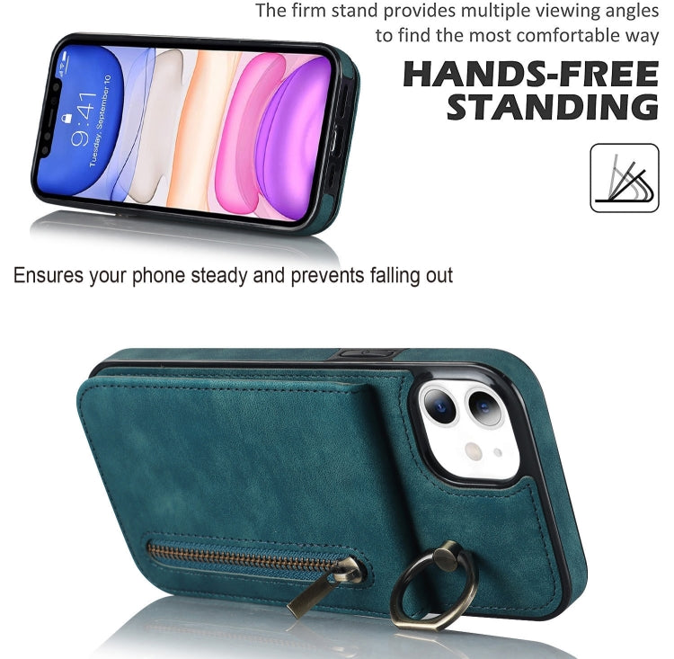 For iPhone 11 Retro Ring and Zipper RFID Card Slot Phone Case
