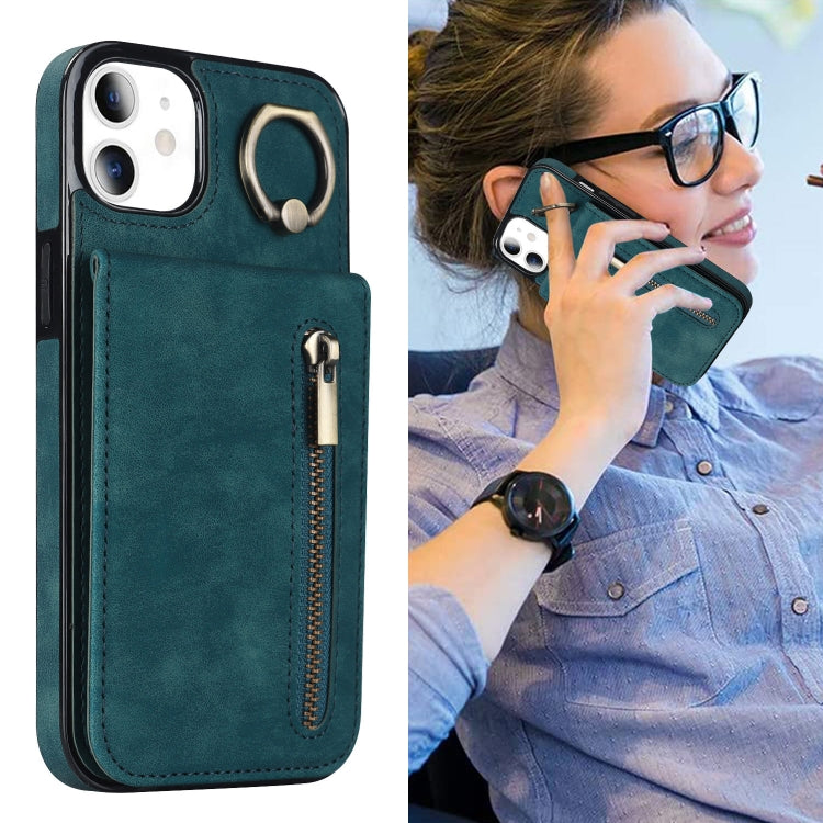 For iPhone 11 Retro Ring and Zipper RFID Card Slot Phone Case