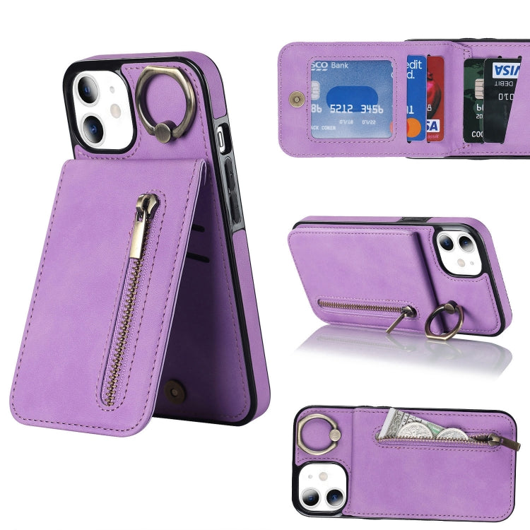 For iPhone 11 Retro Ring and Zipper RFID Card Slot Phone Case