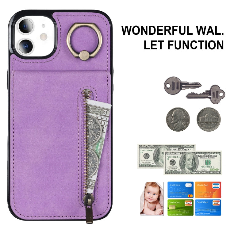 For iPhone 11 Retro Ring and Zipper RFID Card Slot Phone Case