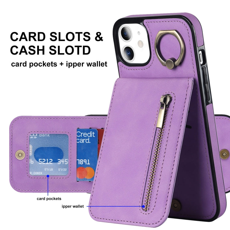 For iPhone 11 Retro Ring and Zipper RFID Card Slot Phone Case