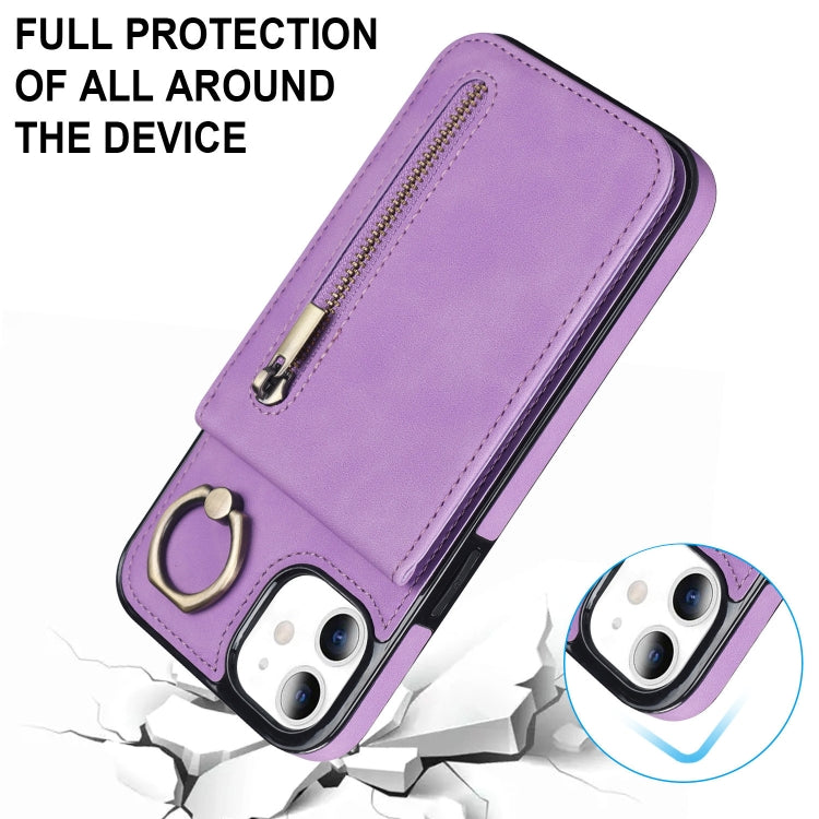 For iPhone 11 Retro Ring and Zipper RFID Card Slot Phone Case