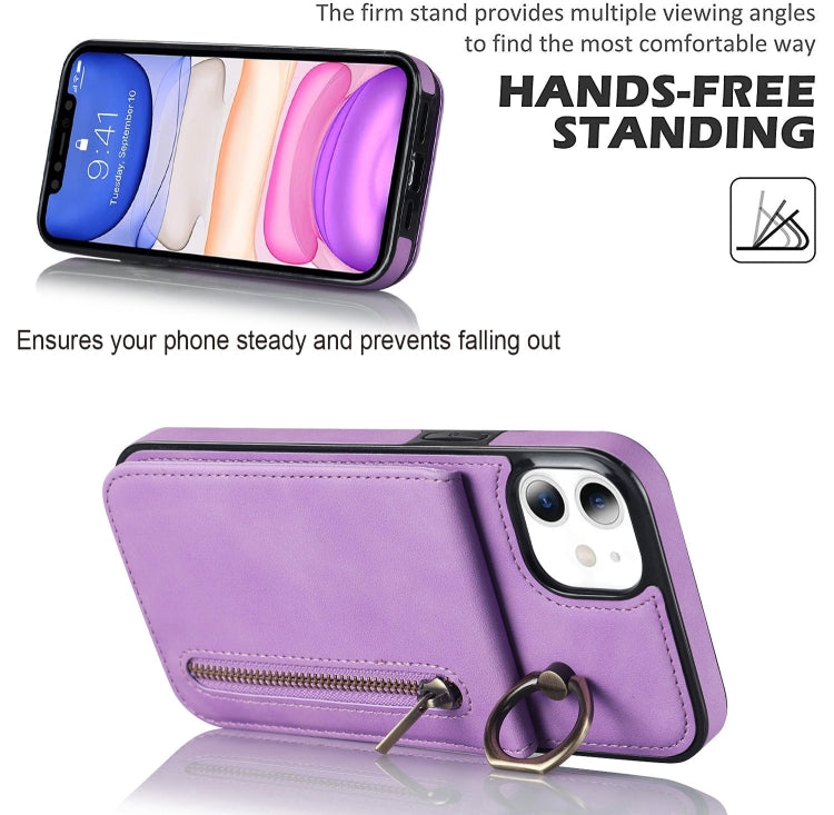 For iPhone 11 Retro Ring and Zipper RFID Card Slot Phone Case