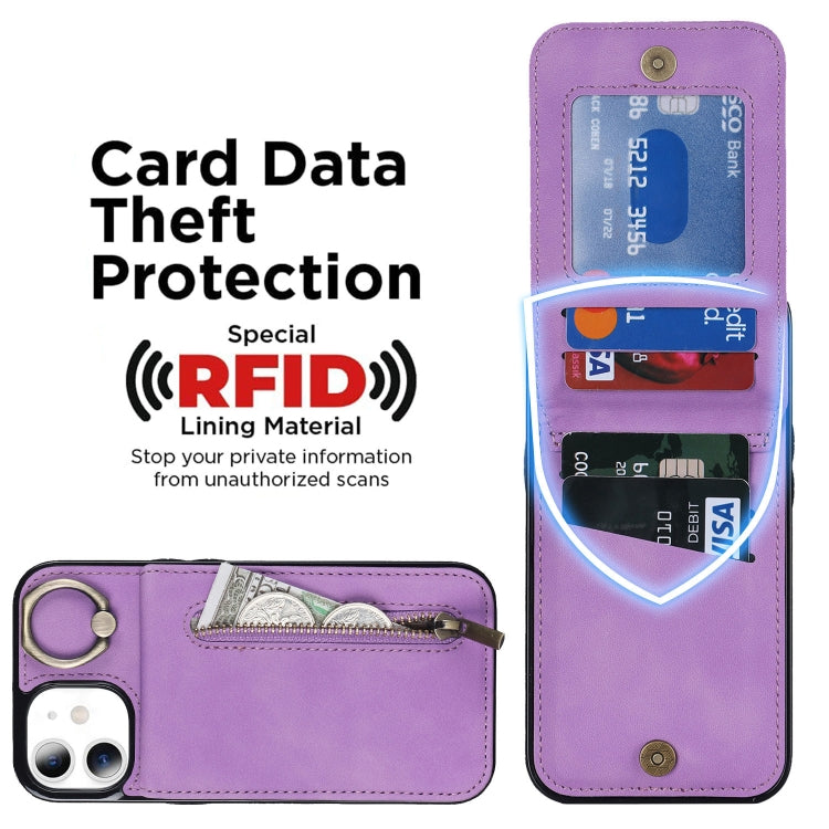 For iPhone 11 Retro Ring and Zipper RFID Card Slot Phone Case