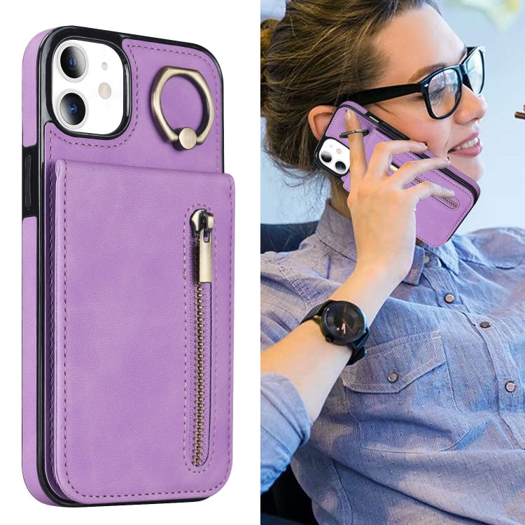 For iPhone 11 Retro Ring and Zipper RFID Card Slot Phone Case