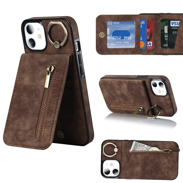 For iPhone 11 Retro Ring and Zipper RFID Card Slot Phone Case