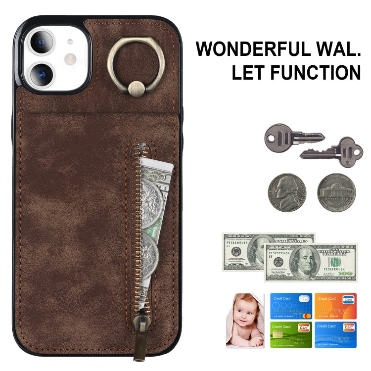 For iPhone 11 Retro Ring and Zipper RFID Card Slot Phone Case