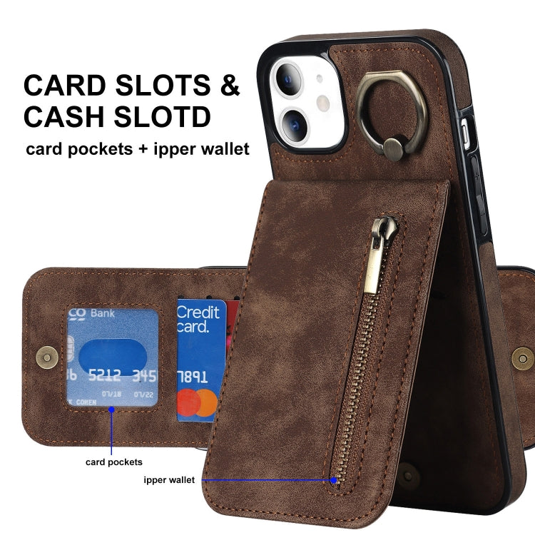 For iPhone 11 Retro Ring and Zipper RFID Card Slot Phone Case