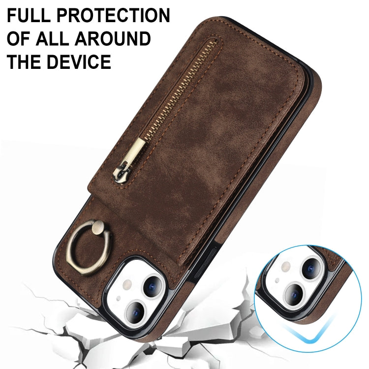 For iPhone 11 Retro Ring and Zipper RFID Card Slot Phone Case