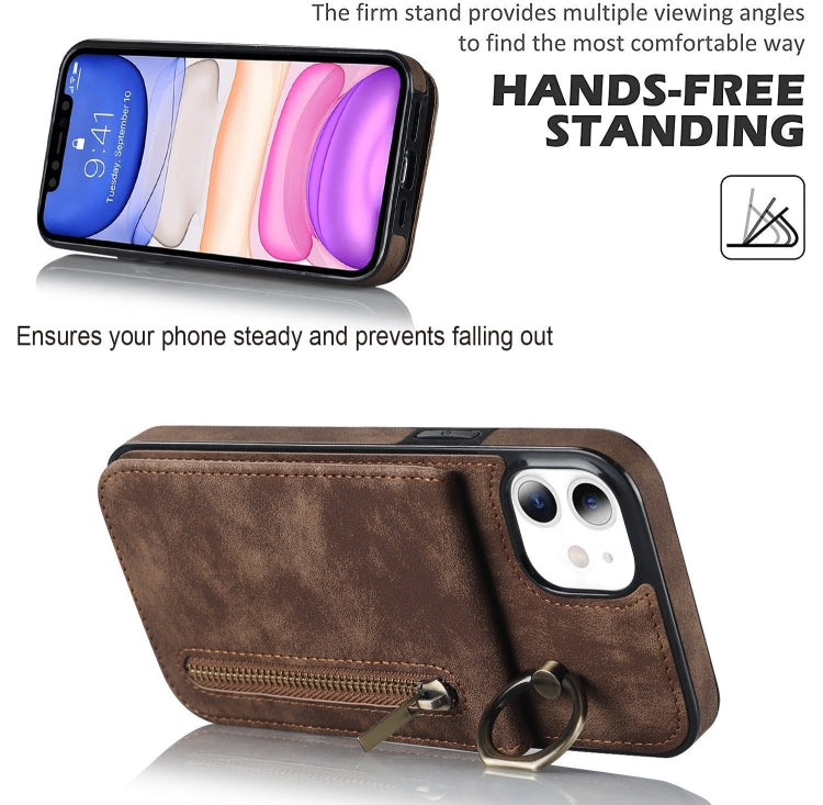 For iPhone 11 Retro Ring and Zipper RFID Card Slot Phone Case
