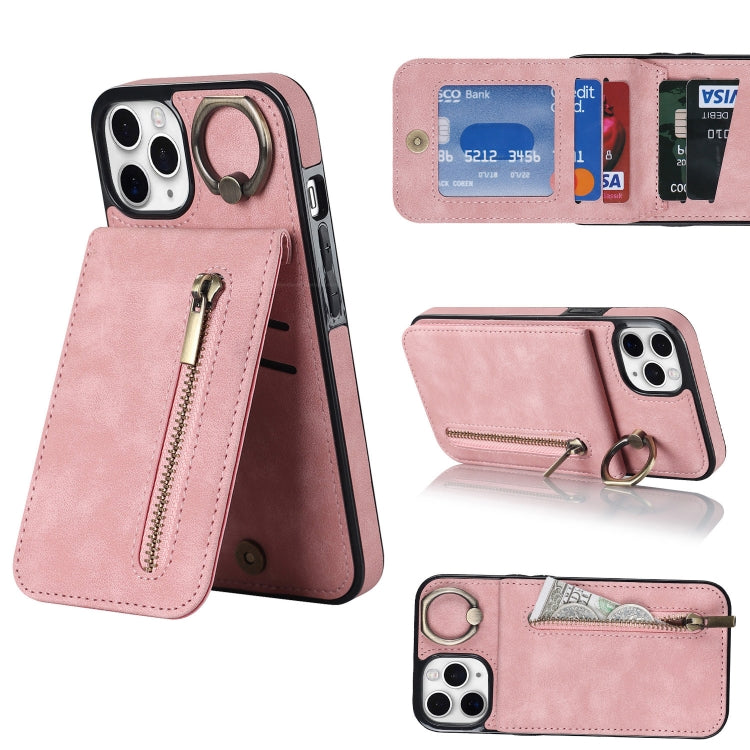 For iPhone 11 Pro Retro Ring and Zipper RFID Card Slot Phone Case
