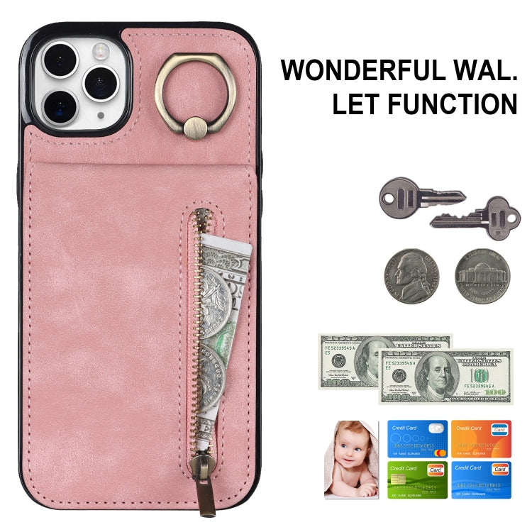 For iPhone 11 Pro Retro Ring and Zipper RFID Card Slot Phone Case