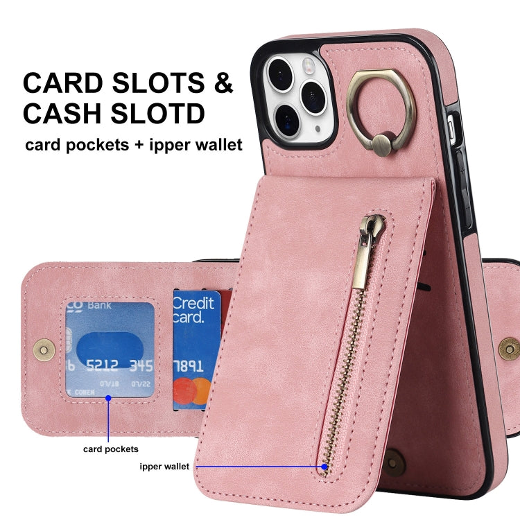 For iPhone 11 Pro Retro Ring and Zipper RFID Card Slot Phone Case