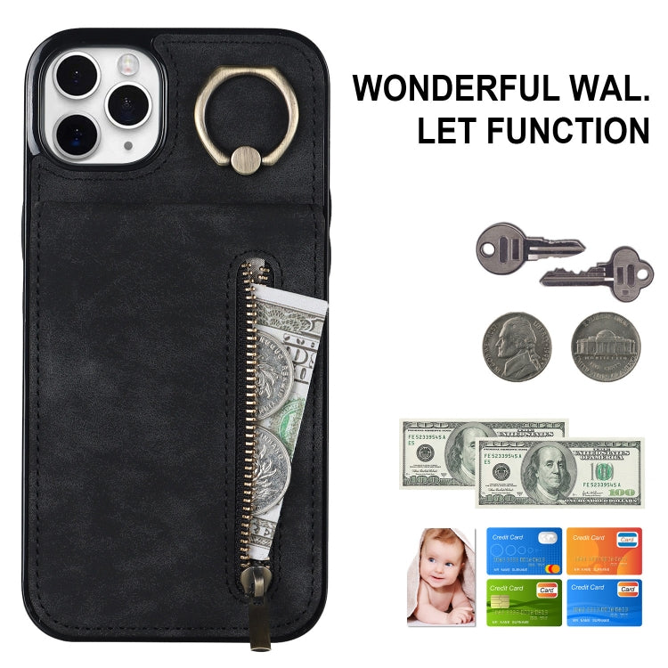For iPhone 11 Pro Retro Ring and Zipper RFID Card Slot Phone Case
