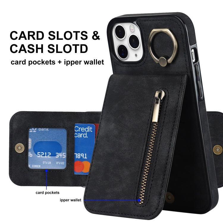 For iPhone 11 Pro Retro Ring and Zipper RFID Card Slot Phone Case