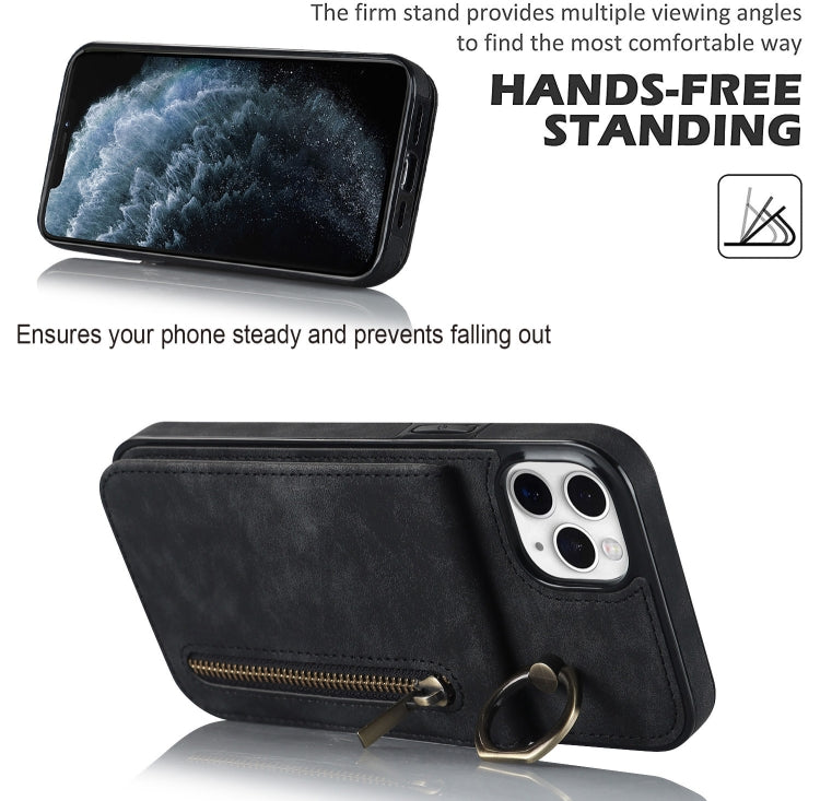 For iPhone 11 Pro Retro Ring and Zipper RFID Card Slot Phone Case