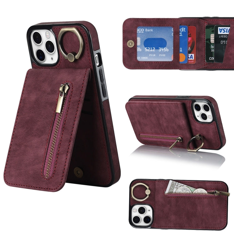 For iPhone 11 Pro Retro Ring and Zipper RFID Card Slot Phone Case