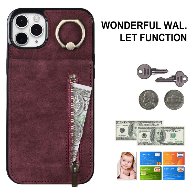 For iPhone 11 Pro Retro Ring and Zipper RFID Card Slot Phone Case