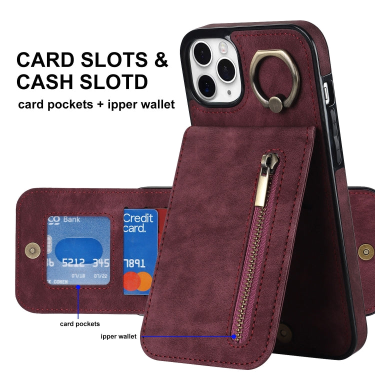 For iPhone 11 Pro Retro Ring and Zipper RFID Card Slot Phone Case