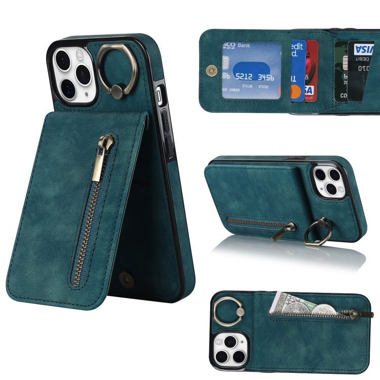 For iPhone 11 Pro Retro Ring and Zipper RFID Card Slot Phone Case