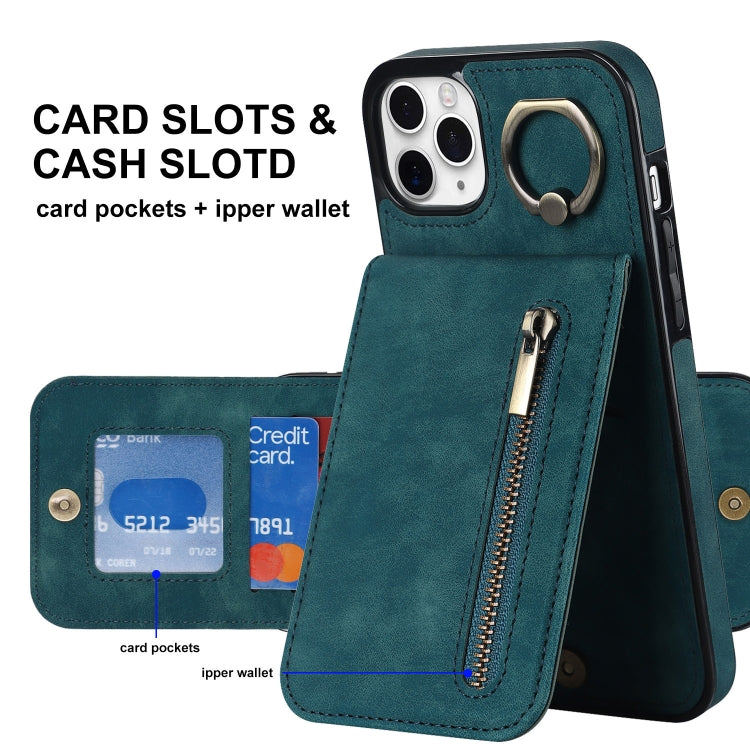 For iPhone 11 Pro Retro Ring and Zipper RFID Card Slot Phone Case