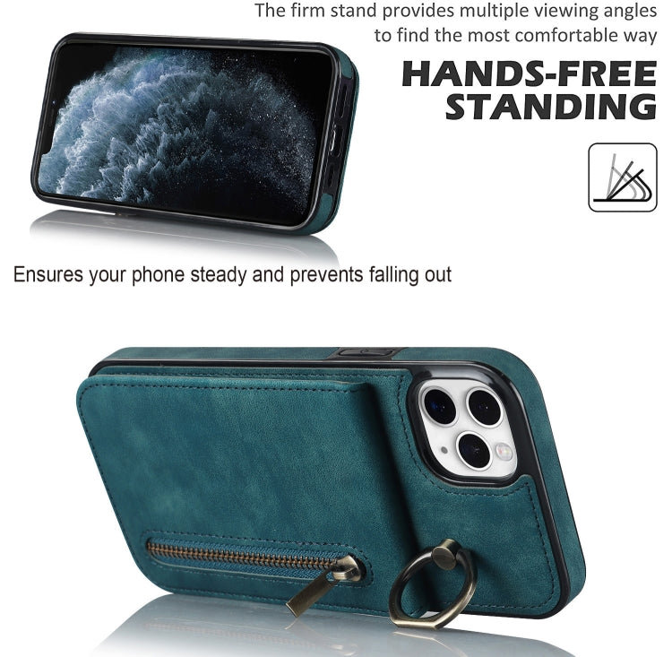 For iPhone 11 Pro Retro Ring and Zipper RFID Card Slot Phone Case