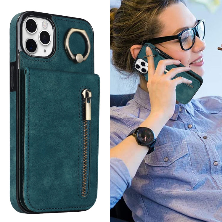 For iPhone 11 Pro Retro Ring and Zipper RFID Card Slot Phone Case