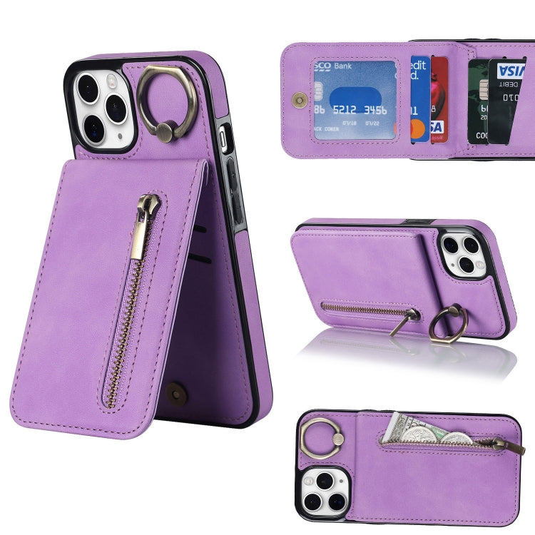 For iPhone 11 Pro Retro Ring and Zipper RFID Card Slot Phone Case