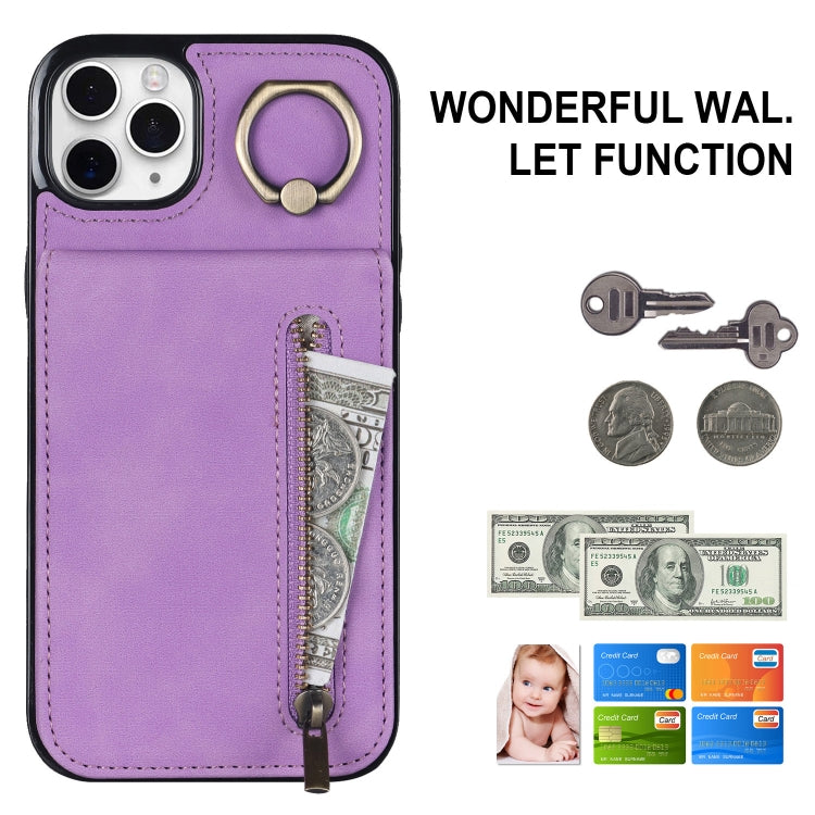 For iPhone 11 Pro Retro Ring and Zipper RFID Card Slot Phone Case