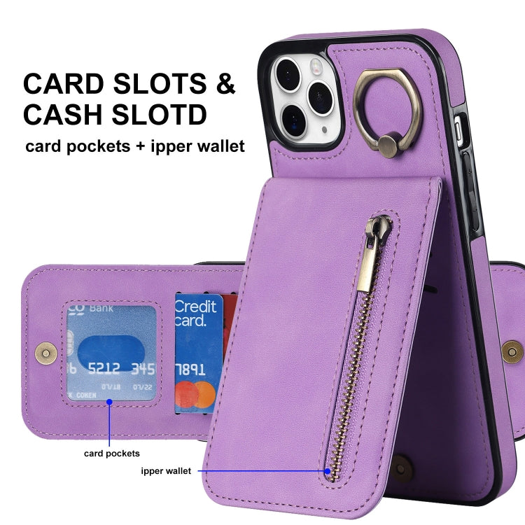 For iPhone 11 Pro Retro Ring and Zipper RFID Card Slot Phone Case
