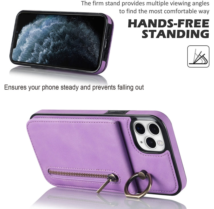 For iPhone 11 Pro Retro Ring and Zipper RFID Card Slot Phone Case