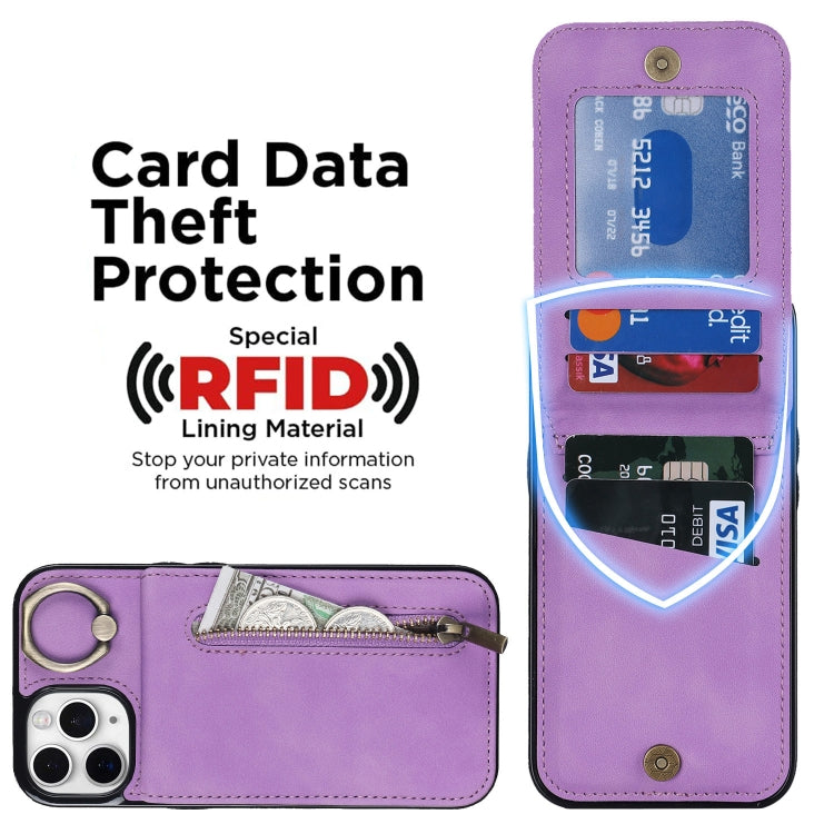 For iPhone 11 Pro Retro Ring and Zipper RFID Card Slot Phone Case
