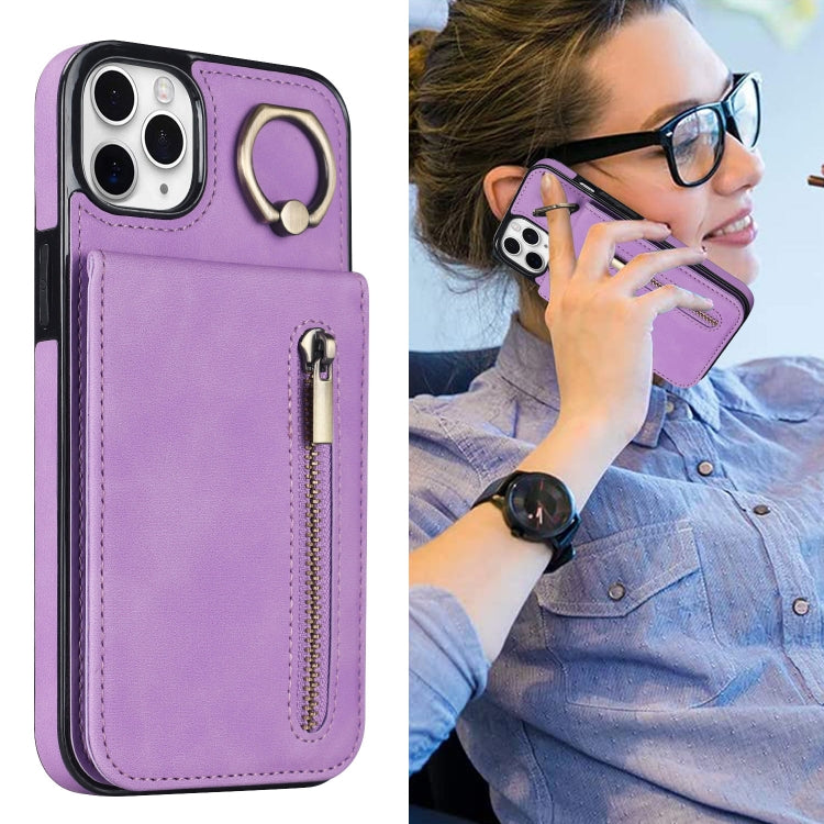For iPhone 11 Pro Retro Ring and Zipper RFID Card Slot Phone Case