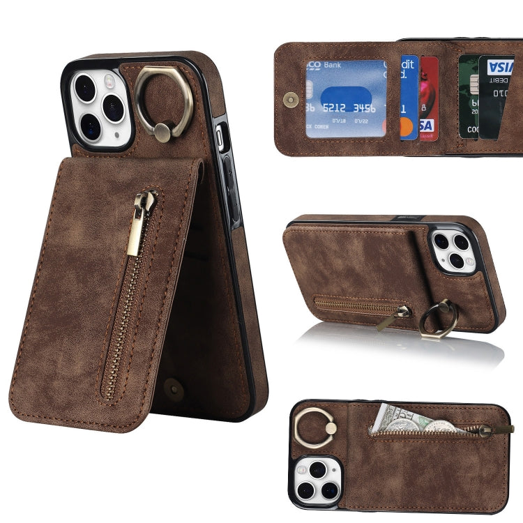 For iPhone 11 Pro Retro Ring and Zipper RFID Card Slot Phone Case