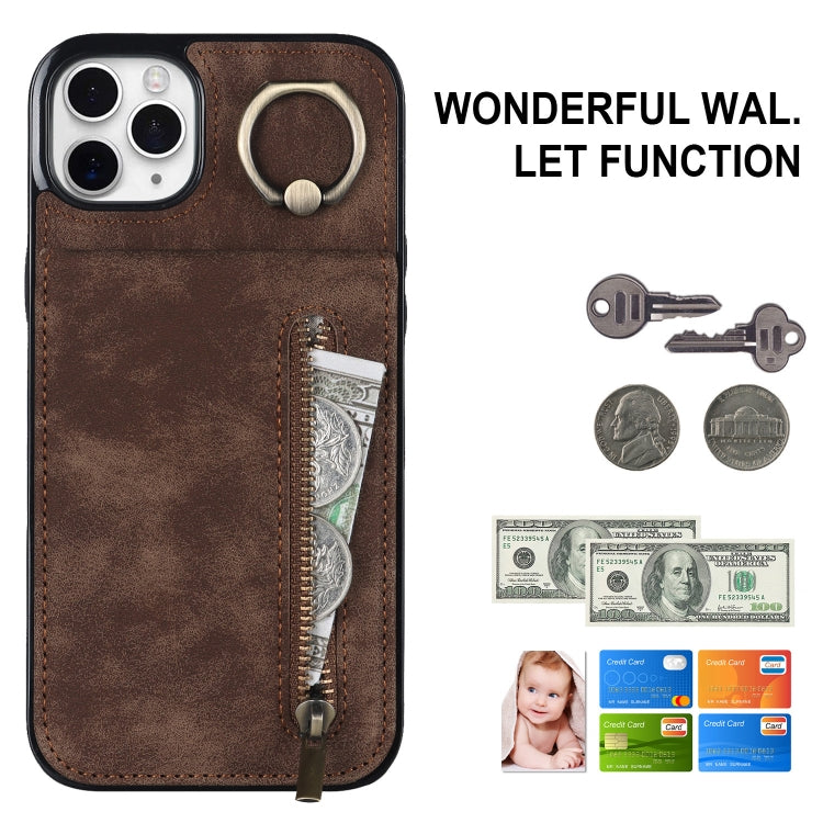 For iPhone 11 Pro Retro Ring and Zipper RFID Card Slot Phone Case