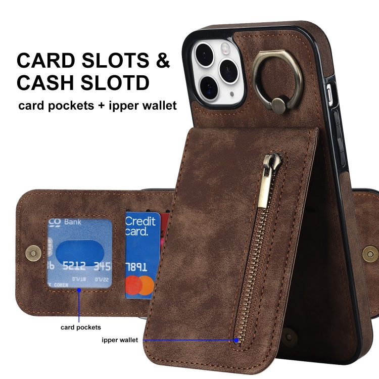 For iPhone 11 Pro Retro Ring and Zipper RFID Card Slot Phone Case
