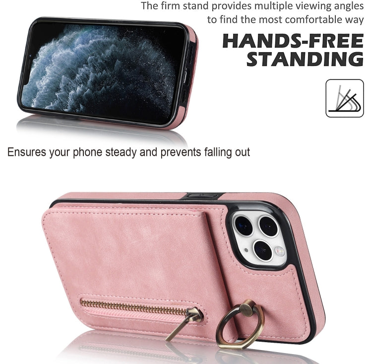 For iPhone 11 Pro Max Retro Ring and Zipper RFID Card Slot Phone Case