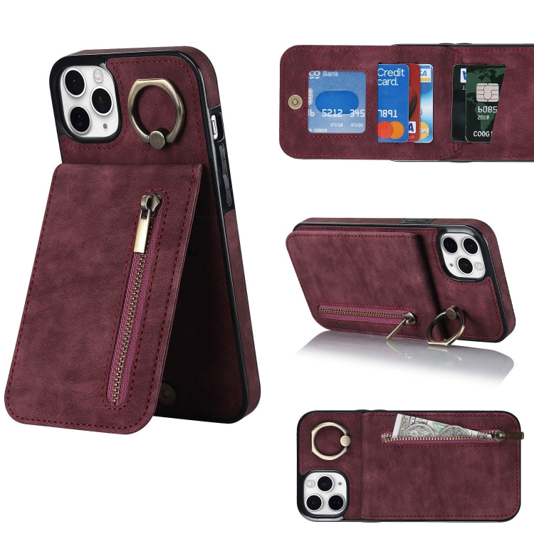 For iPhone 11 Pro Max Retro Ring and Zipper RFID Card Slot Phone Case