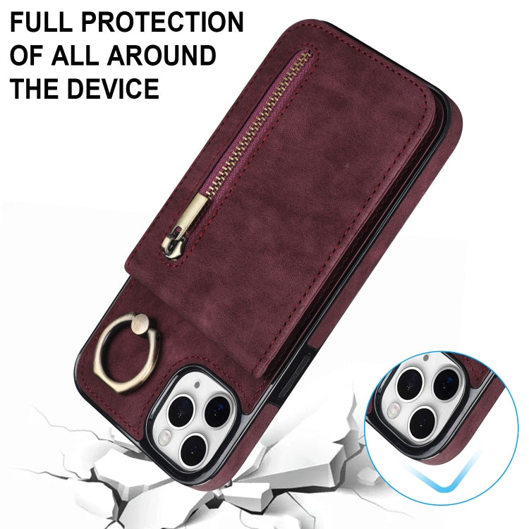 For iPhone 11 Pro Max Retro Ring and Zipper RFID Card Slot Phone Case