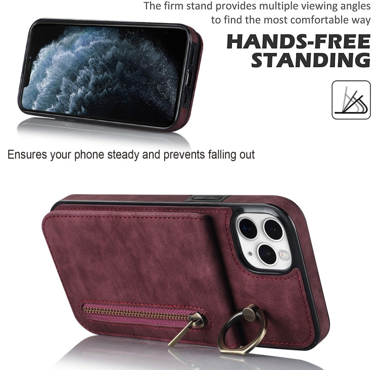 For iPhone 11 Pro Max Retro Ring and Zipper RFID Card Slot Phone Case