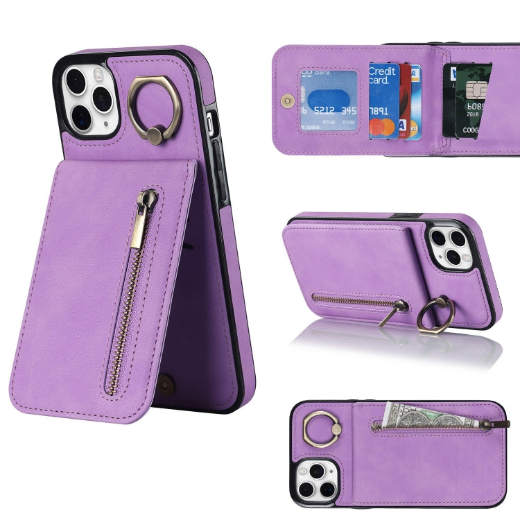 For iPhone 11 Pro Max Retro Ring and Zipper RFID Card Slot Phone Case