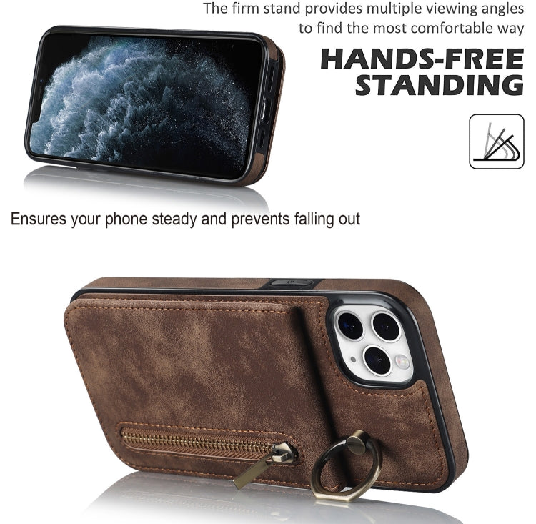For iPhone 11 Pro Max Retro Ring and Zipper RFID Card Slot Phone Case