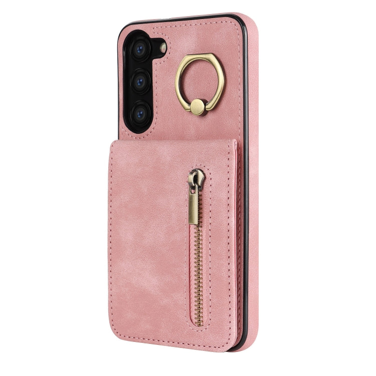 For Samsung Galaxy S23 5G Retro Ring and Zipper RFID Card Slot Phone Case