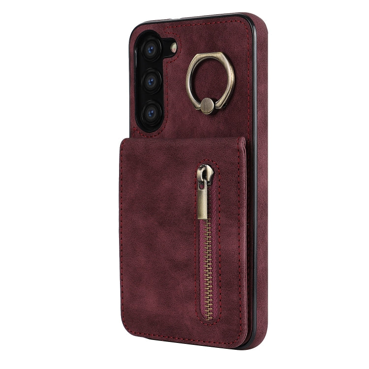 For Samsung Galaxy S23 5G Retro Ring and Zipper RFID Card Slot Phone Case