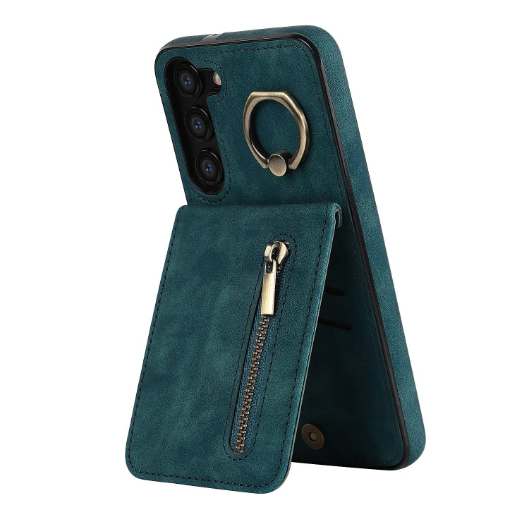 For Samsung Galaxy S23 5G Retro Ring and Zipper RFID Card Slot Phone Case