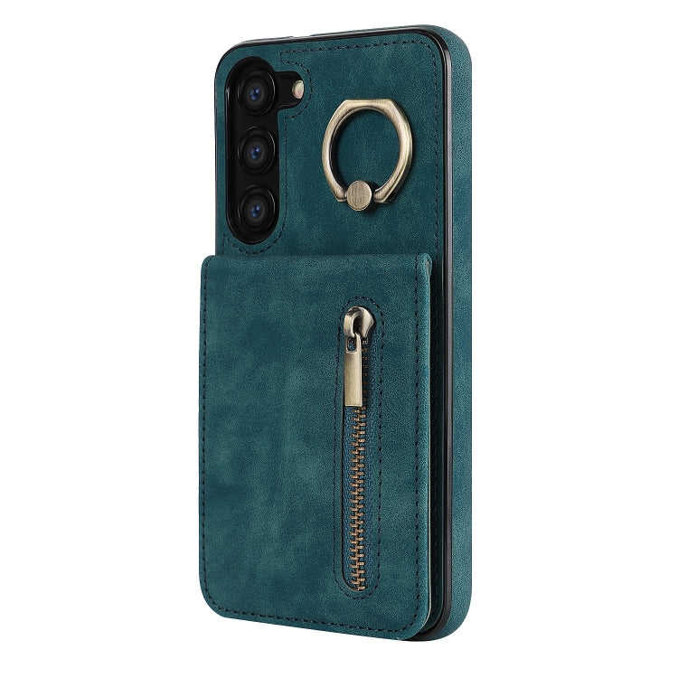 For Samsung Galaxy S23 5G Retro Ring and Zipper RFID Card Slot Phone Case