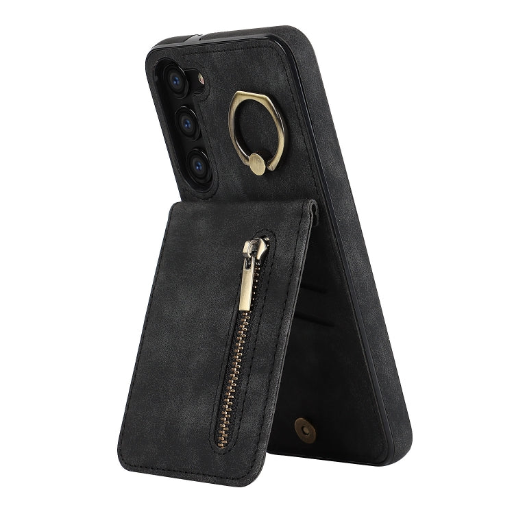 For Samsung Galaxy S23+ 5G Retro Ring and Zipper RFID Card Slot Phone Case
